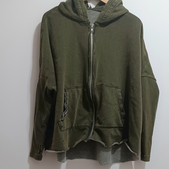 Free People Jackets & Blazers - Free People Olive Green Hooded Zip-Up Jacket